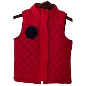 Oshkosh B'Gosh Girl Size 8 Winter Vest Red Quilted Black Fabric Flower Chest